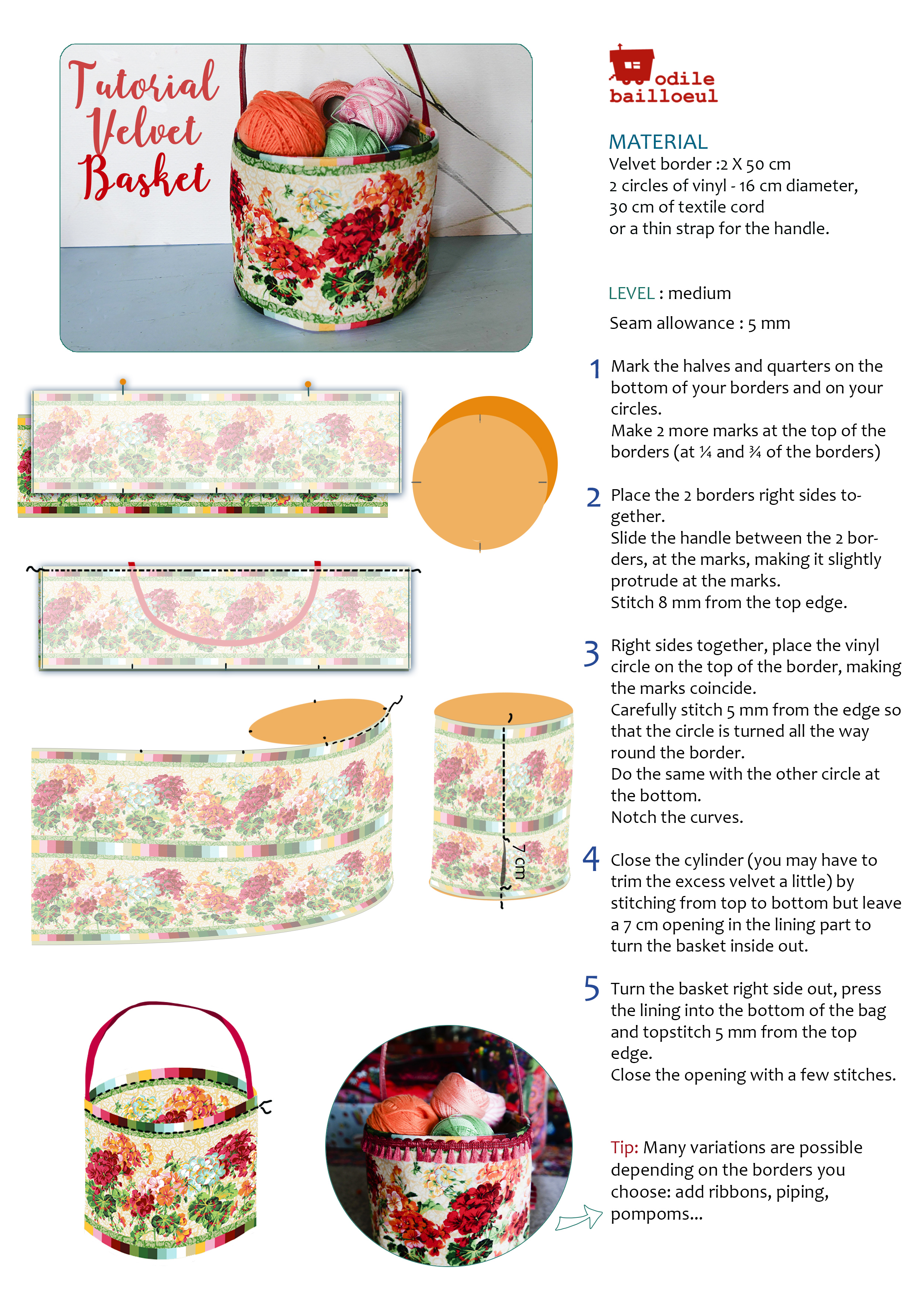 Tutorial Round Velvet Basket